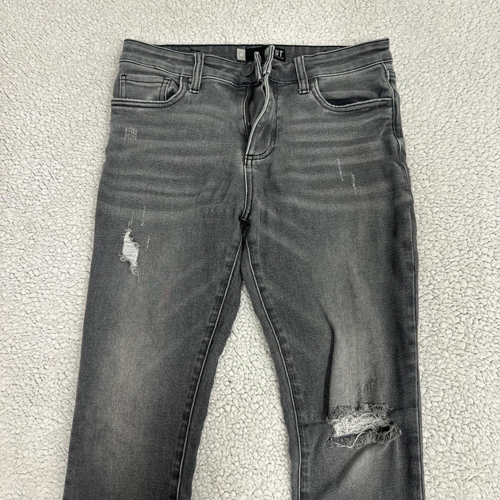 Kut from the Kloth Grey Distressed Skinny Jeans Petite 4P Raw Hem Denim